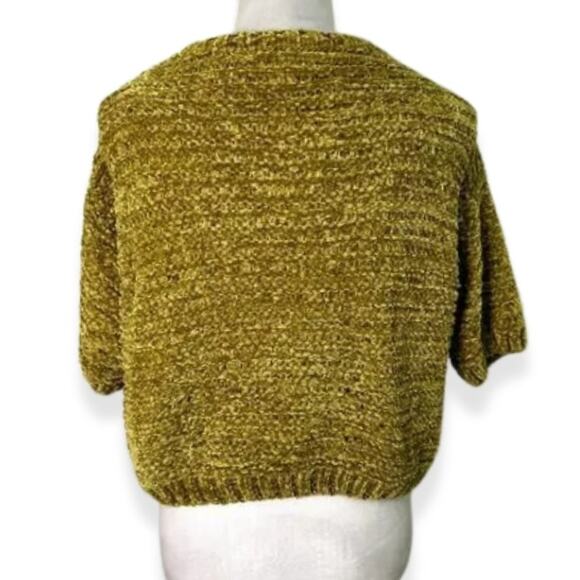 Open Edit Sweater Short Sleeve Crop Jumper Loose Knit Green Gold W Medium NWT - Picture 5 of 10